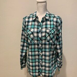 Croft & Barrow Green Black and White Flannel Button Down Shirt